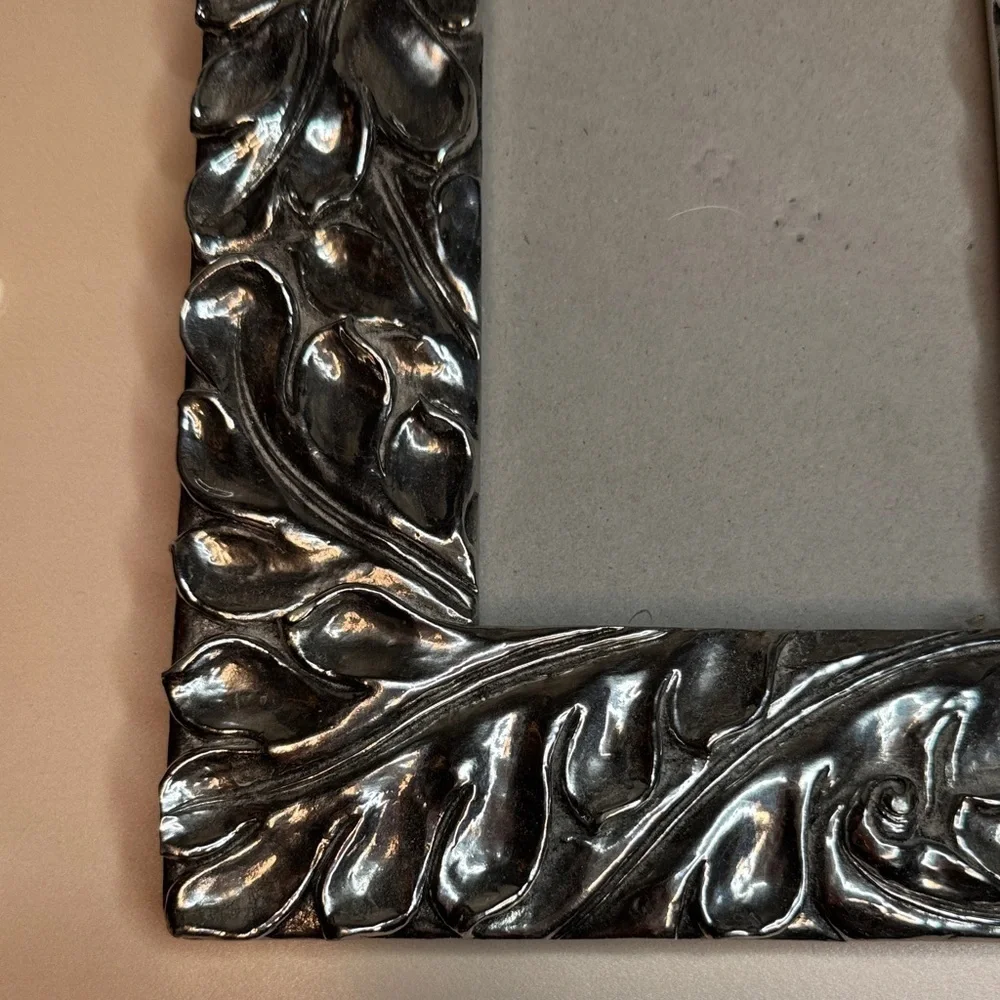 Vintage Heavy Gunmetal Gray Ornate Floral Frame 3 x 5